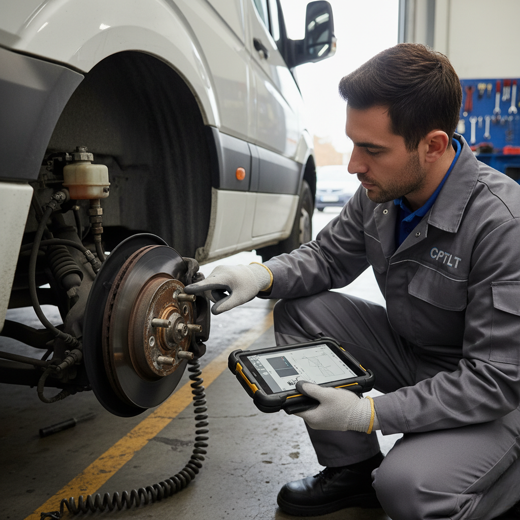 Technicien effectuant un contrôle technique sur un pont élévateur